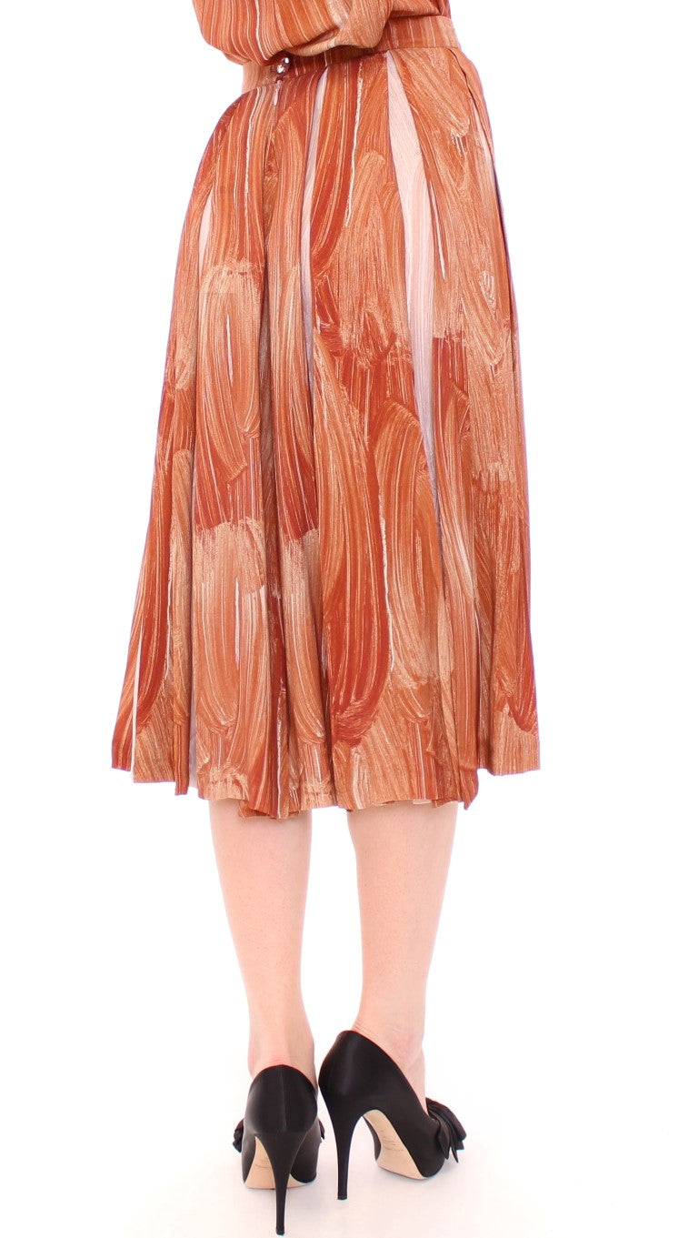 Licia Florio Brown Orange Below Knee Full Women's Skirt