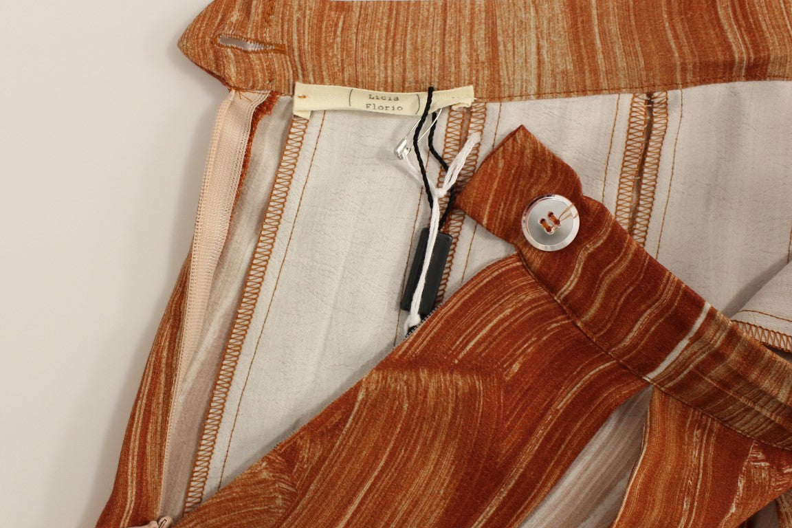 Licia Florio Brown Orange Below Knee Full Women's Skirt