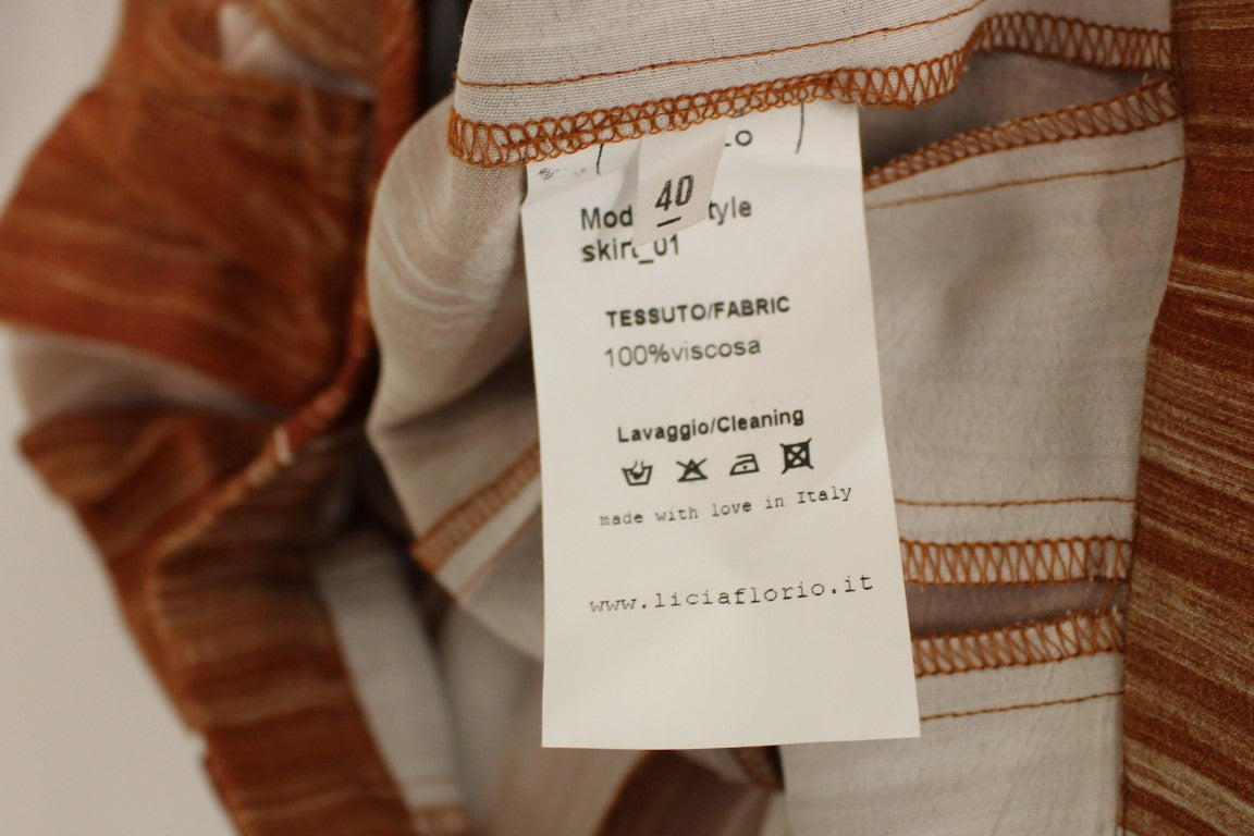 Licia Florio Brown Orange Below Knee Full Women's Skirt