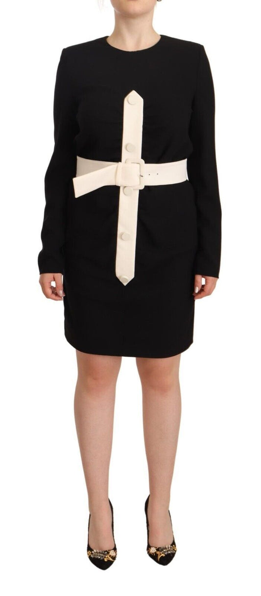Givenchy Black Wool Long Sleeves Belted Mini Sheath Women's Dress