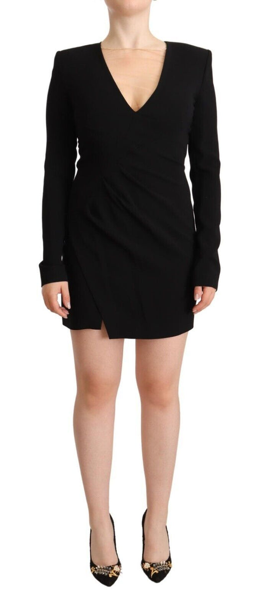 Dsquared�� Black Long Sleeves Deep V-neck Mini Sheath Women's Dress