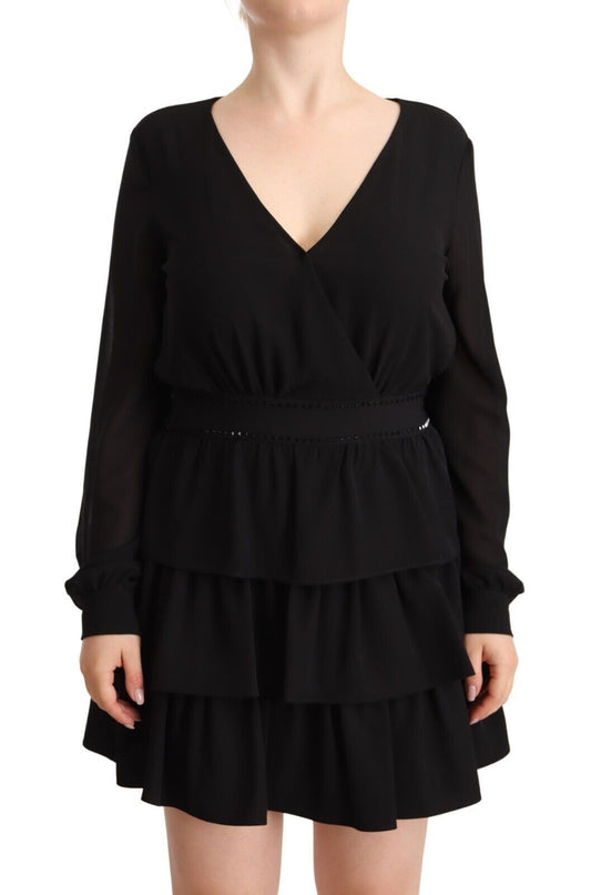 Liu Jo Black Polyester Long Sleeves V-neck Mini A-line Women's Dress