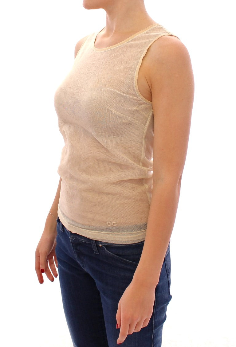 Dolce & Gabbana Beige Sleeveless Cotton Top Tank Women's Blouse