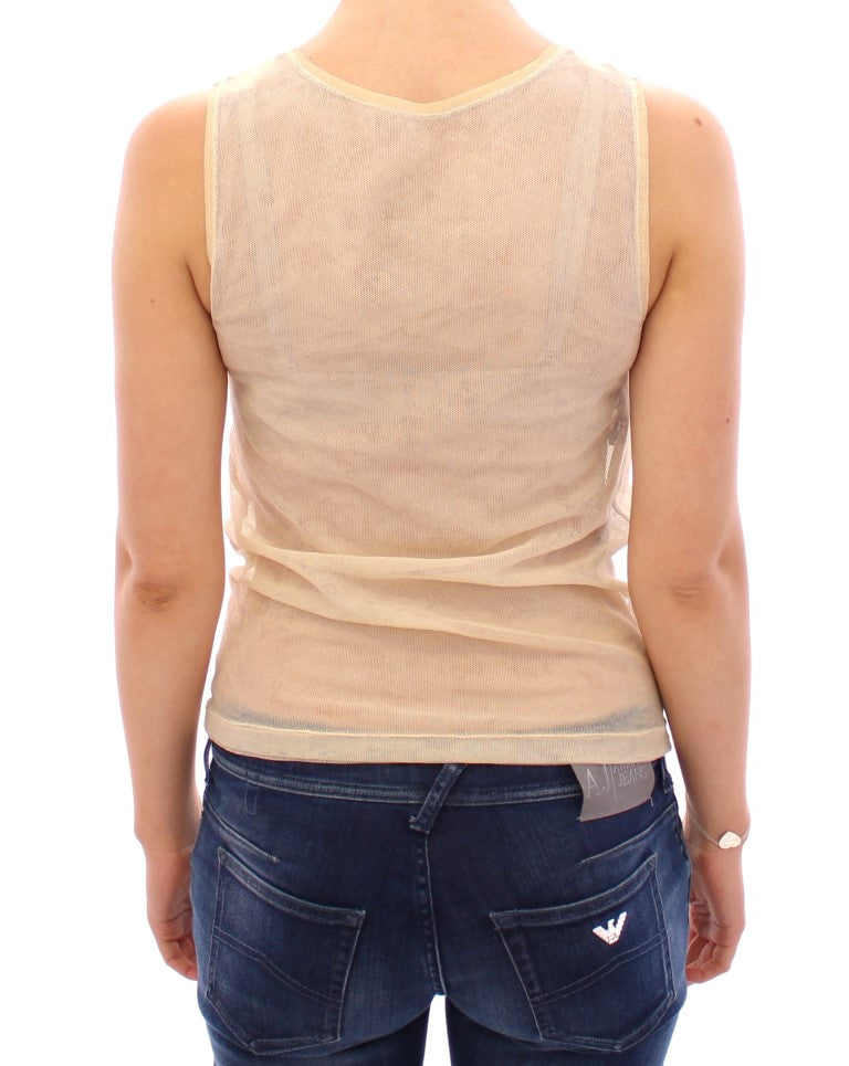 Dolce & Gabbana Beige Sleeveless Cotton Top Tank Women's Blouse