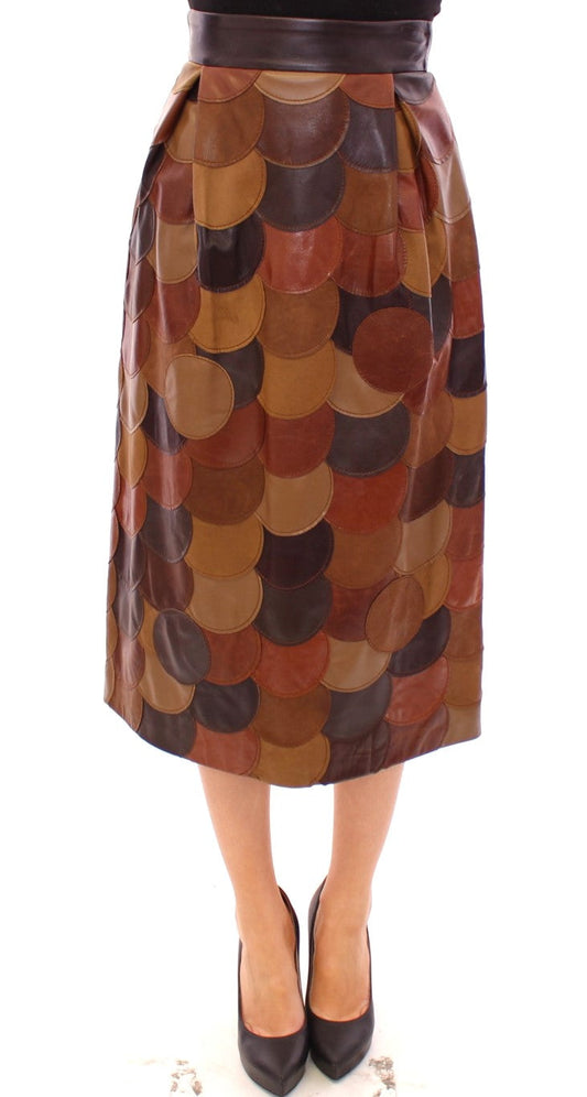 Dolce & Gabbana Brown Patchwork Leather Straight Women's Skirt