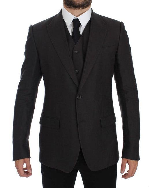 Dolce & Gabbana Gray Slim Fit Linen Blazer Men's Jacket