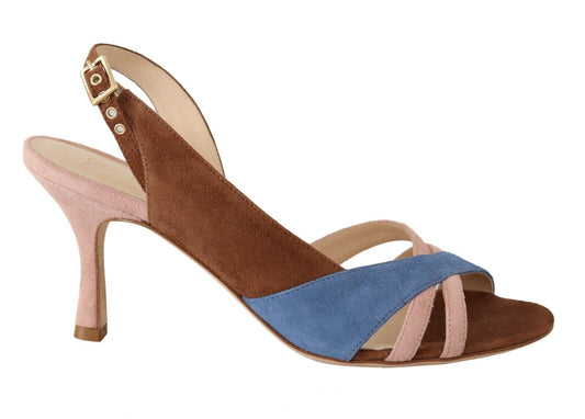 GIA COUTURE Multicolor Suede Leather Slingback Heels Sandals Women's Shoes