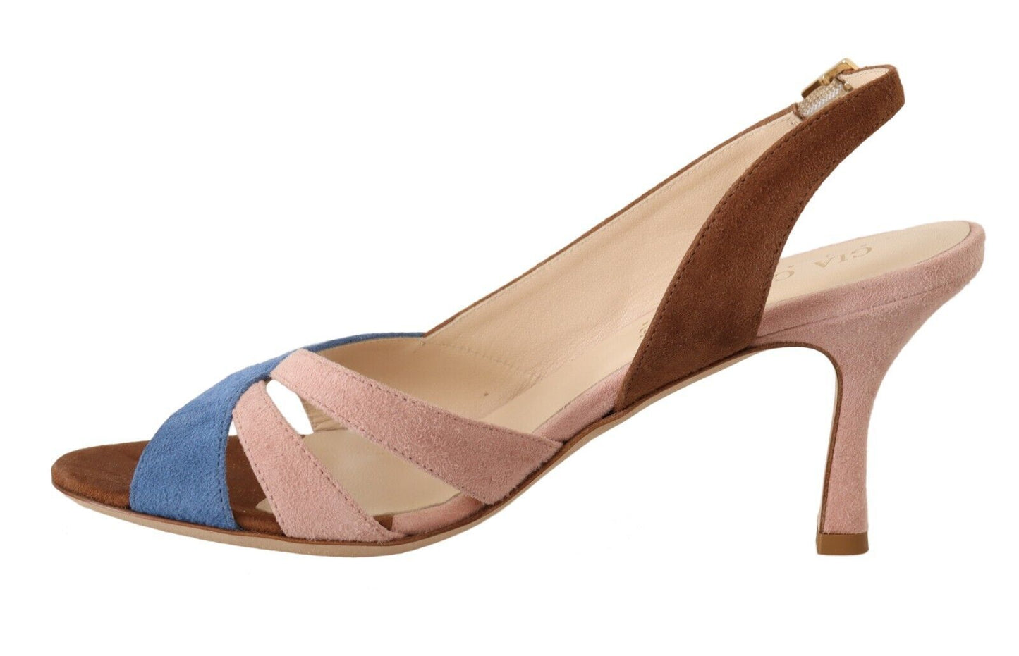 GIA COUTURE Multicolor Suede Leather Slingback Heels Sandals Women's Shoes