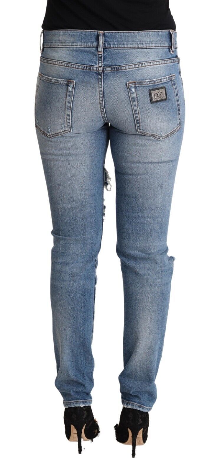 Dolce & Gabbana Blue Distressed Cotton Denim Skinny Women's Jeans
