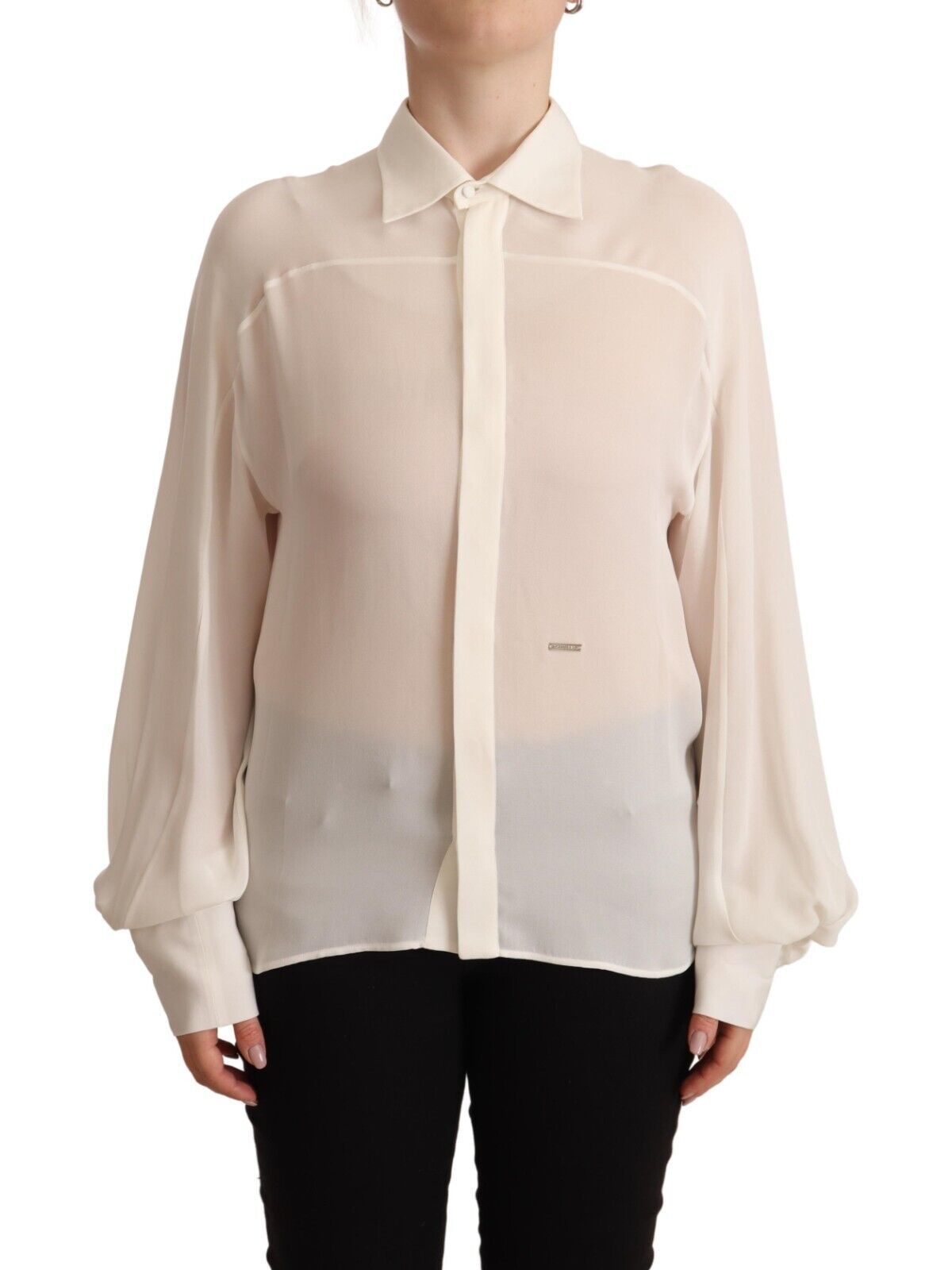 Dsquared�� Off White Silk Long Sleeves Collared Blouse Women's Top