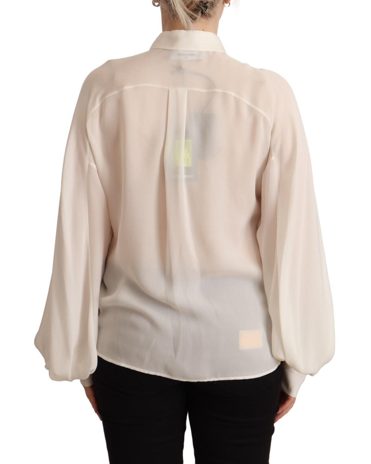 Dsquared�� Off White Silk Long Sleeves Collared Blouse Women's Top