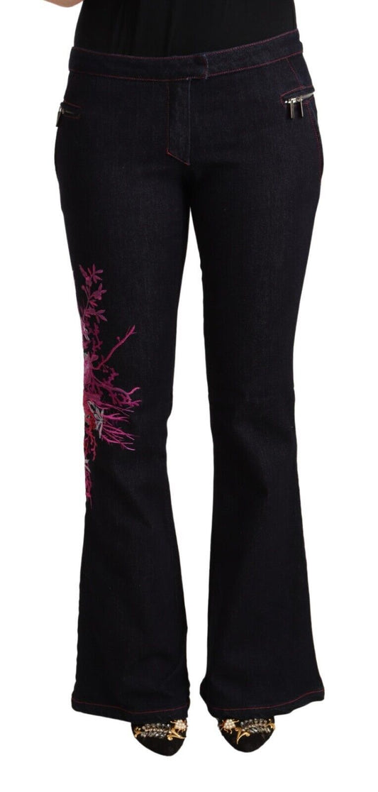 Exte Black Cotton Mid Waist Cotton Flared Women's Jeans