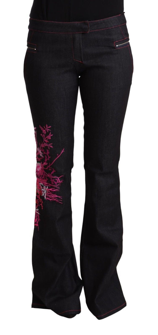 Exte Black Cotton Stretch Mid Waist Cotton Flared Denim Women's Jeans