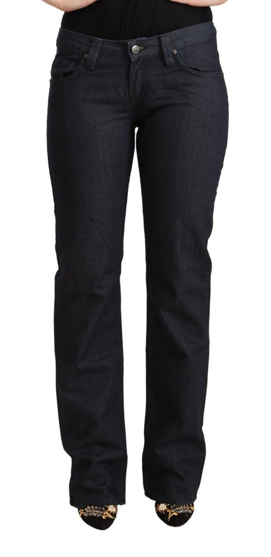 Exte Dark Blue Cotton Stretch Low Waist Straight Denim Women's Jeans