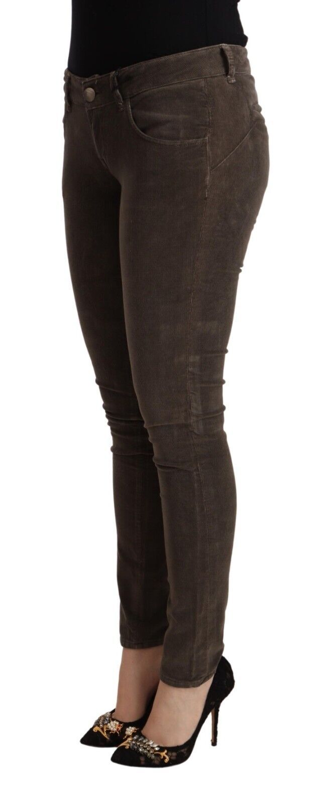 Acht Brown Cotton Slim Fit Denim Low Waist Women's Jeans