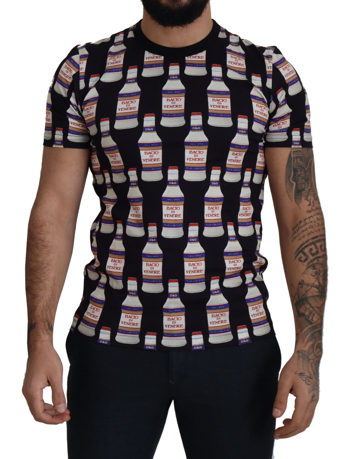 Dolce & Gabbana Black Bacio Di Venere Cotton Crew Men's T-shirt