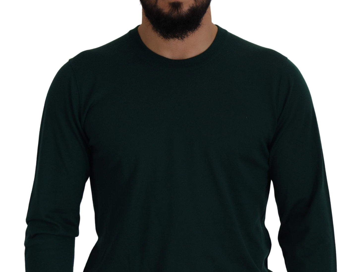 Dolce & Gabbana Green Cashmere Crewneck Pullover Men's Sweater