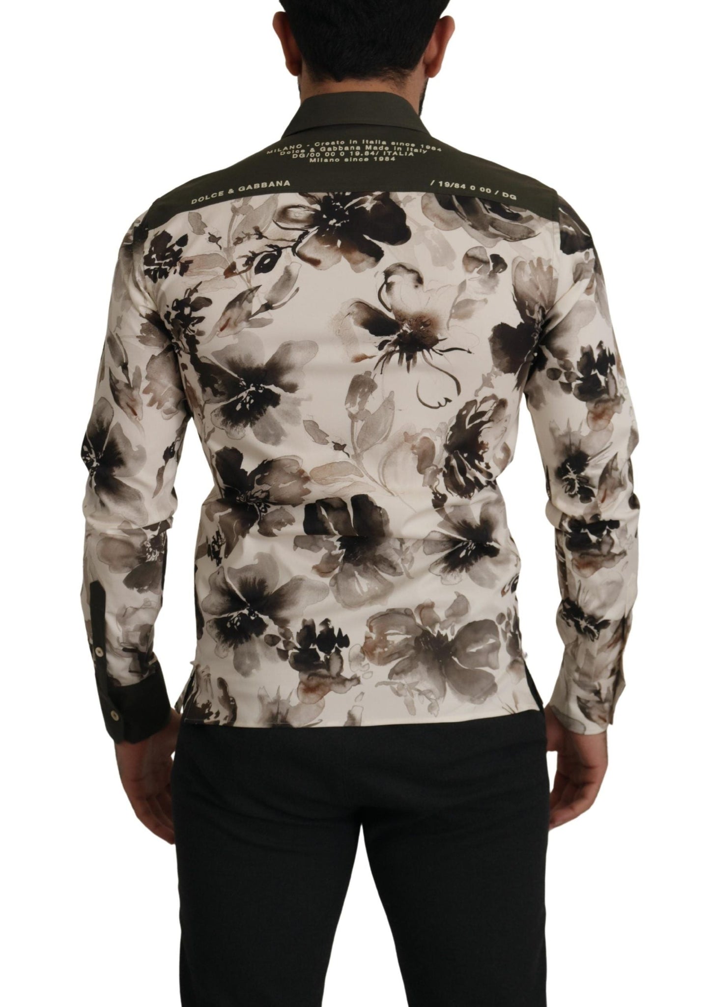 Dolce & Gabbana Green Beige Floral Cotton Stretch Exclusive Men's Shirt