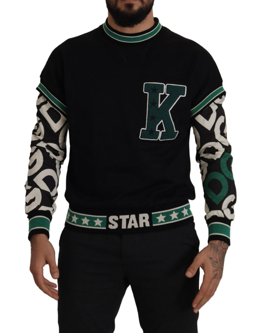 Dolce & Gabbana Black Green Cotton KING Star Crewneck Pullover Men's Sweater