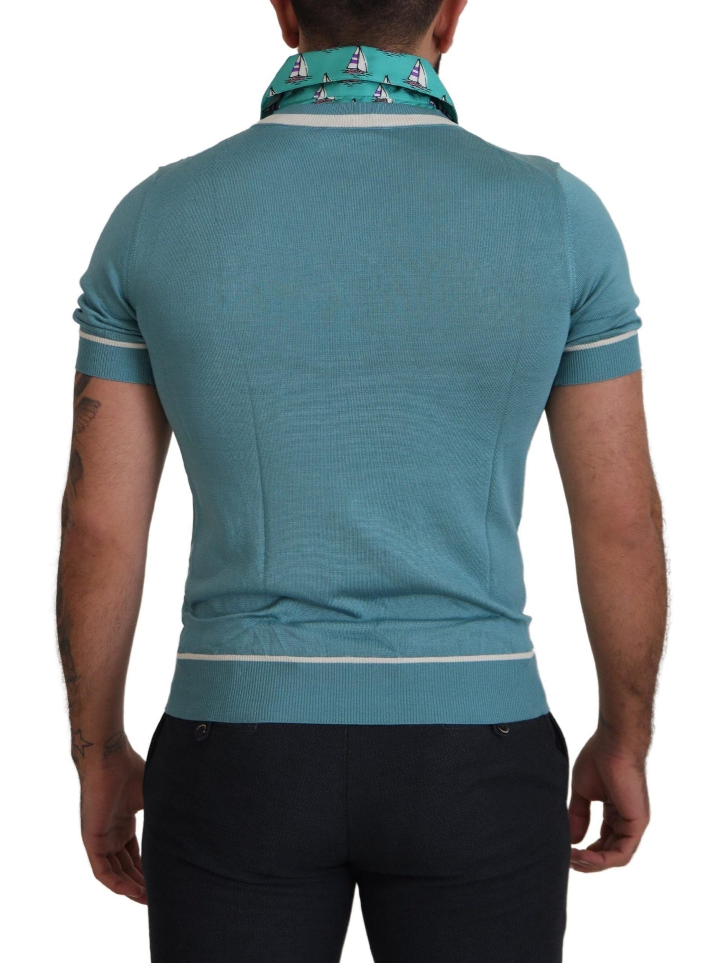 Dolce & Gabbana Blue Silk Polo Top Mens V-neck  Men's T-shirt