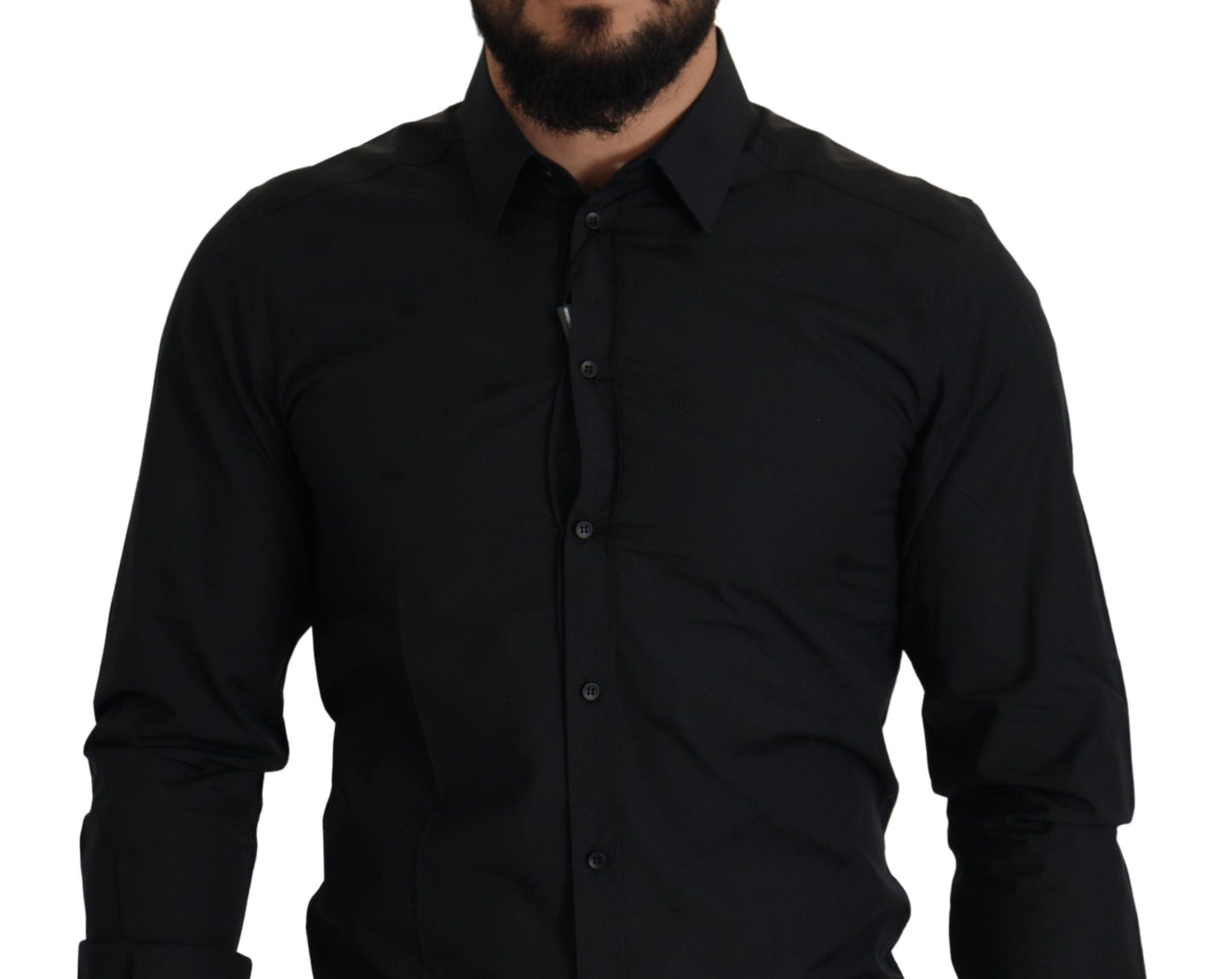 Dolce & Gabbana Black Cotton GOLD Slim Fit Dress Men's Shirt