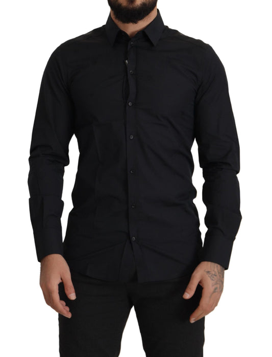 Dolce & Gabbana Black Cotton GOLD Slim Fit Dress Men's Shirt