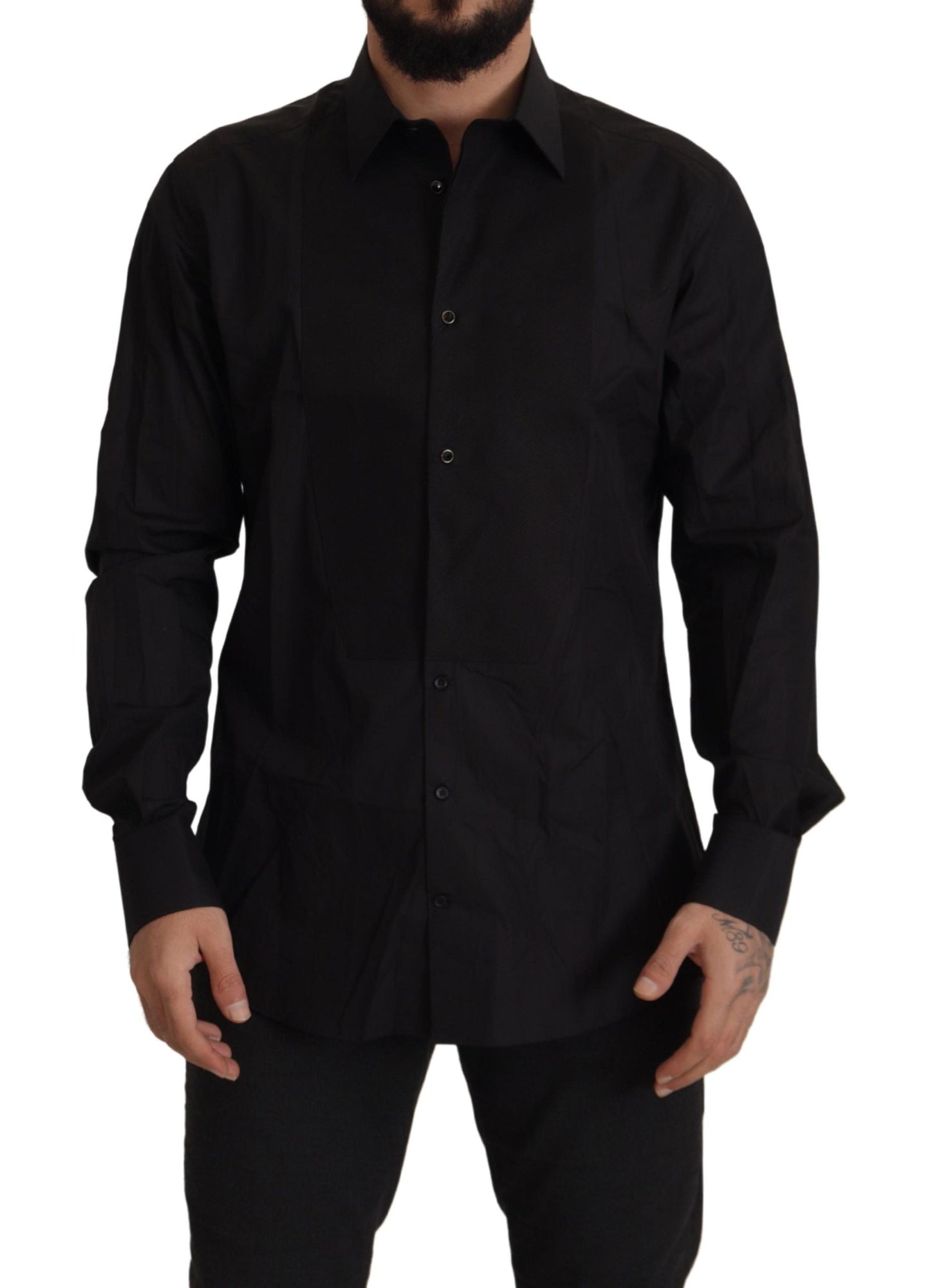 Dolce & Gabbana Black GOLD Slim Fit Tuxedo Dress Men's Shirt