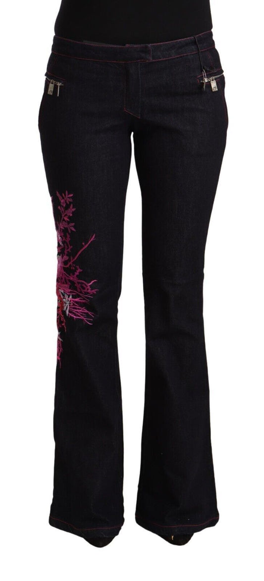 Exte Black Cotton Stretch Mid Waist Cotton Flared Denim Women's Jeans