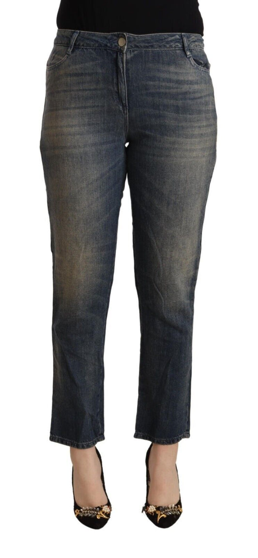 Twinset Blue Washed Cotton Cropped Capri Women Denim Women's Jeans