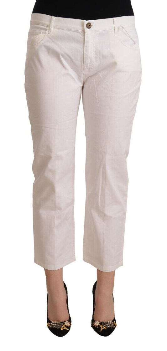L'Autre Chose White Cotton Mid Waist Cropped Denim Women's Jeans