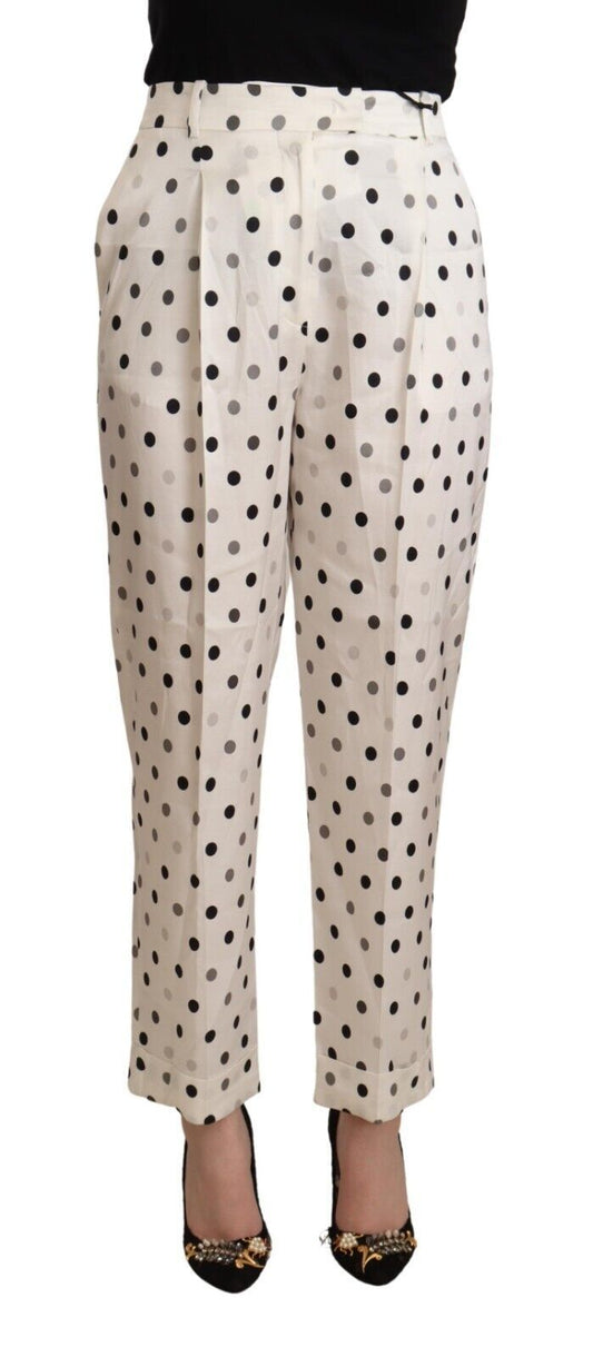 Ermanno Scervino White Polka Dotted High Waist Tapered Women's Pants