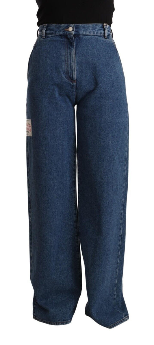 GCDS Blue Cotton High Waist Wide Leg Boot Cut Denim Women's Jeans