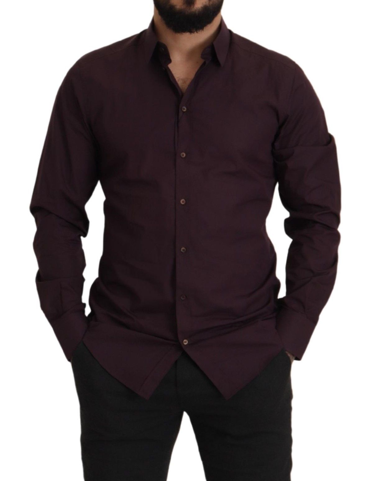 Dolce & Gabbana Purple Cotton GOLD Slim Fit Dress Men's Shirt