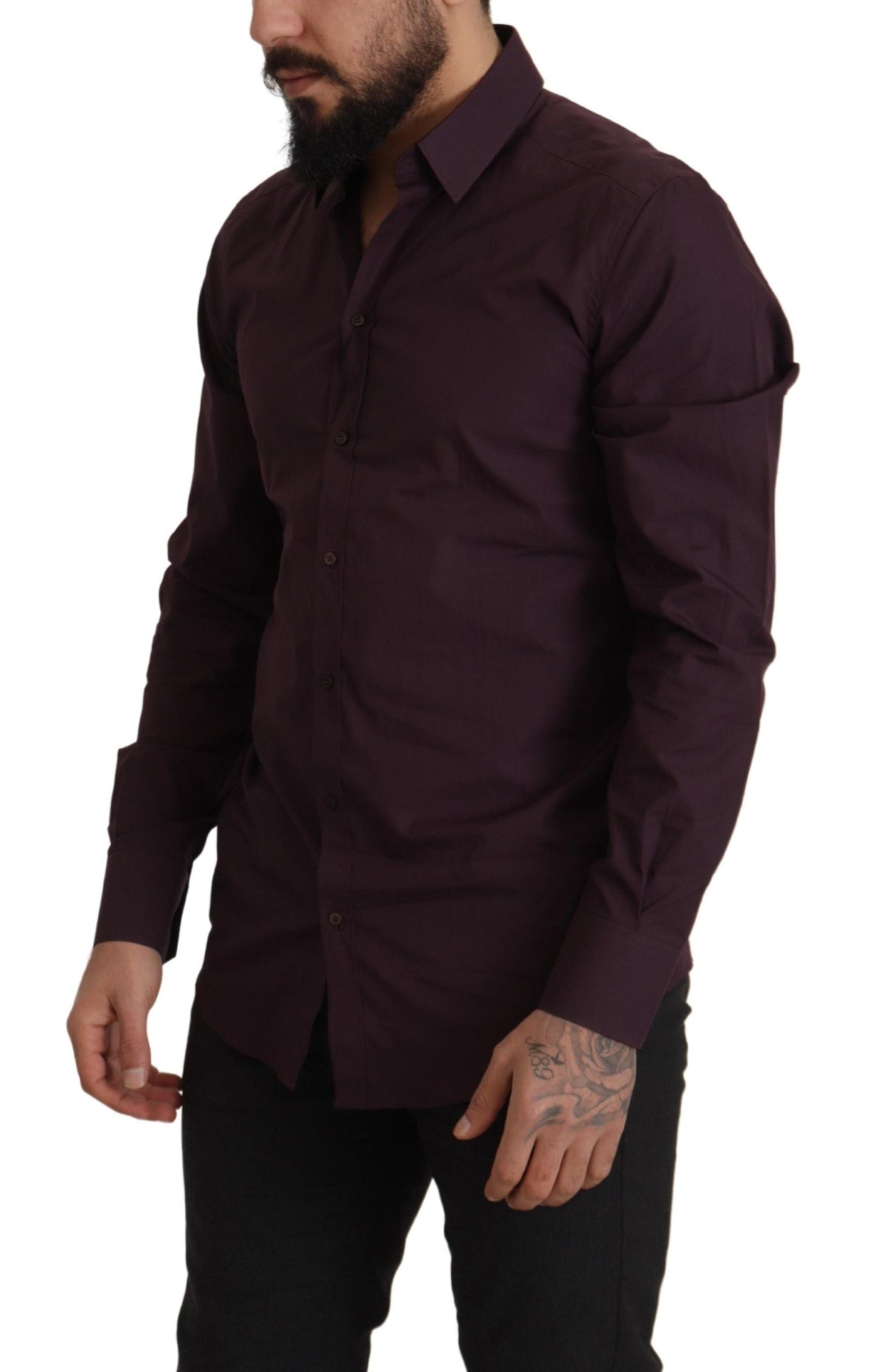 Dolce & Gabbana Purple Cotton GOLD Slim Fit Dress Men's Shirt