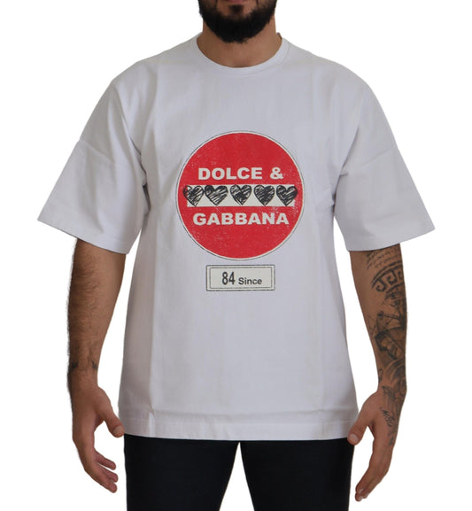 Dolce & Gabbana White Amor Heart Cotton Crewneck Men's T-shirt