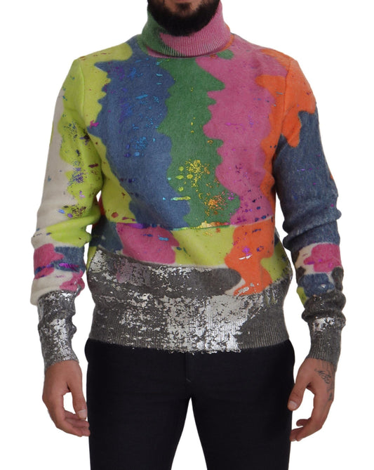Dolce & Gabbana Multicolor Turtleneck Pullover Mohair Men's Sweater