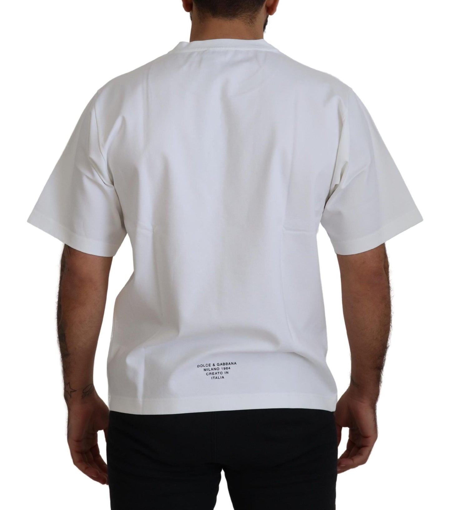 Dolce & Gabbana White Logo Print Cotton Crewneck Men's T-shirt