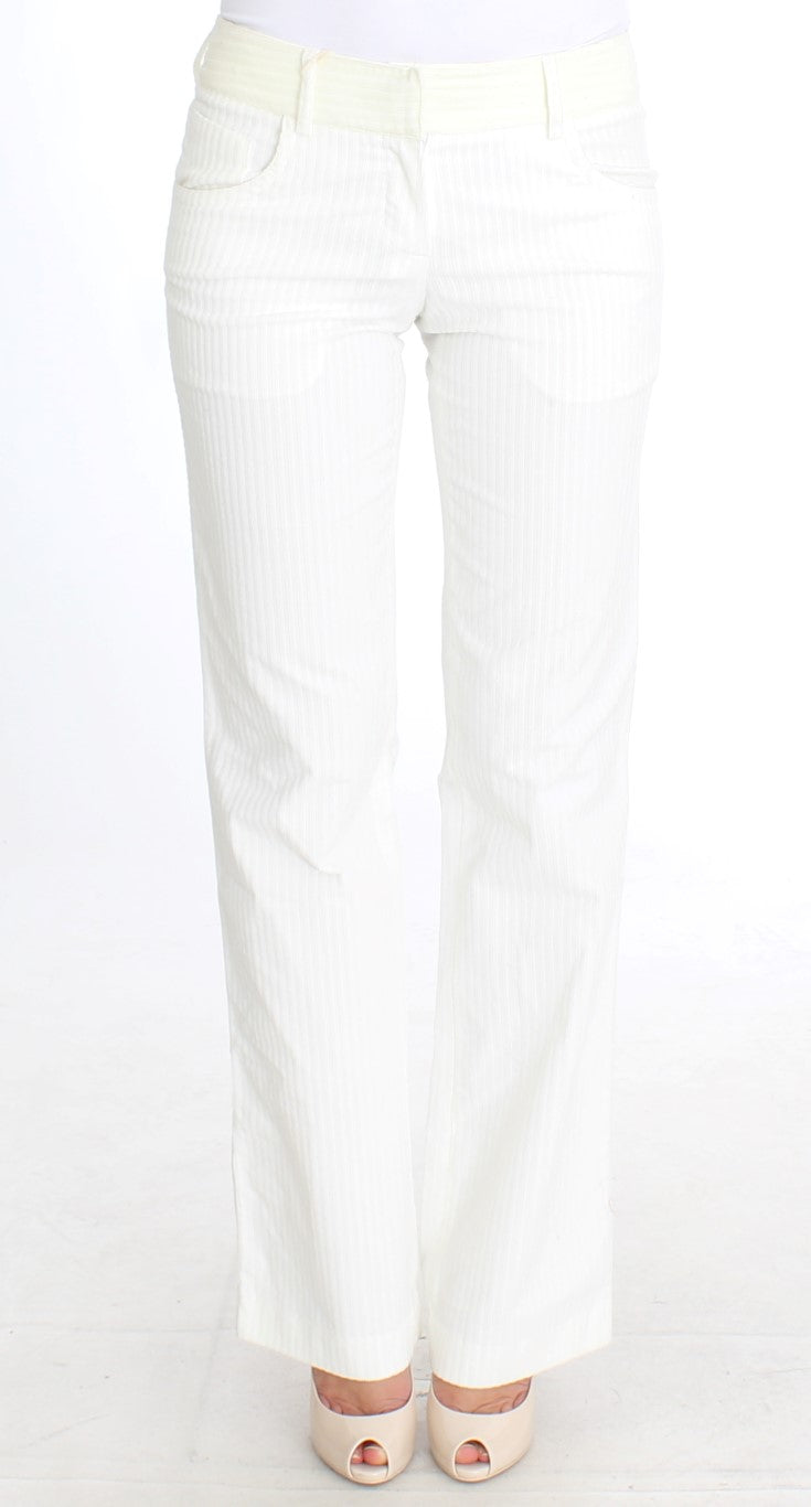 Ermanno Scervino White Striped Straight Fit Women's Pants