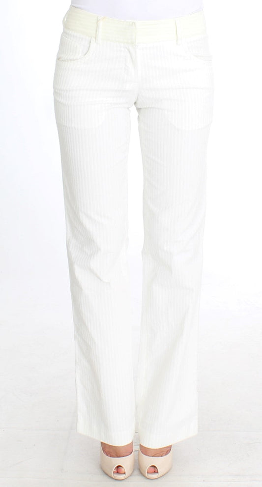 Ermanno Scervino White Striped Straight Fit Women's Pants
