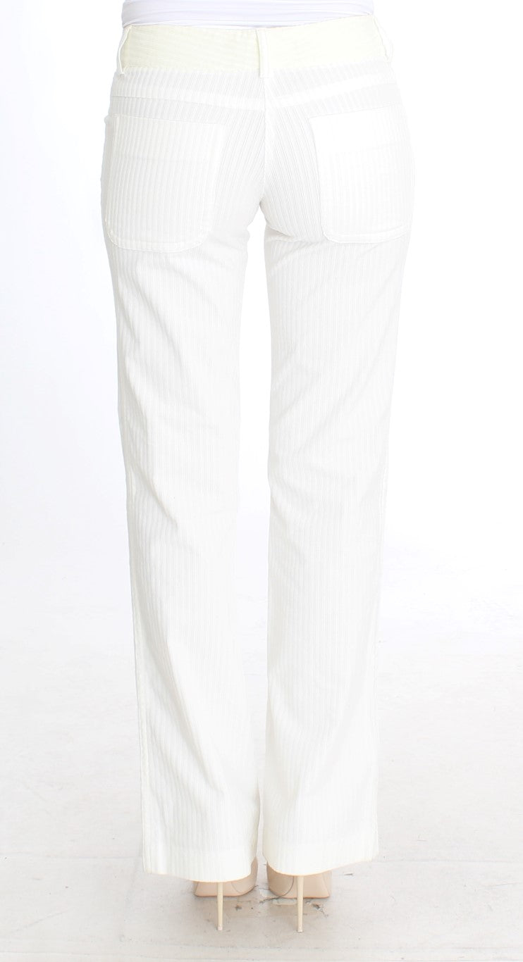 Ermanno Scervino White Striped Straight Fit Women's Pants