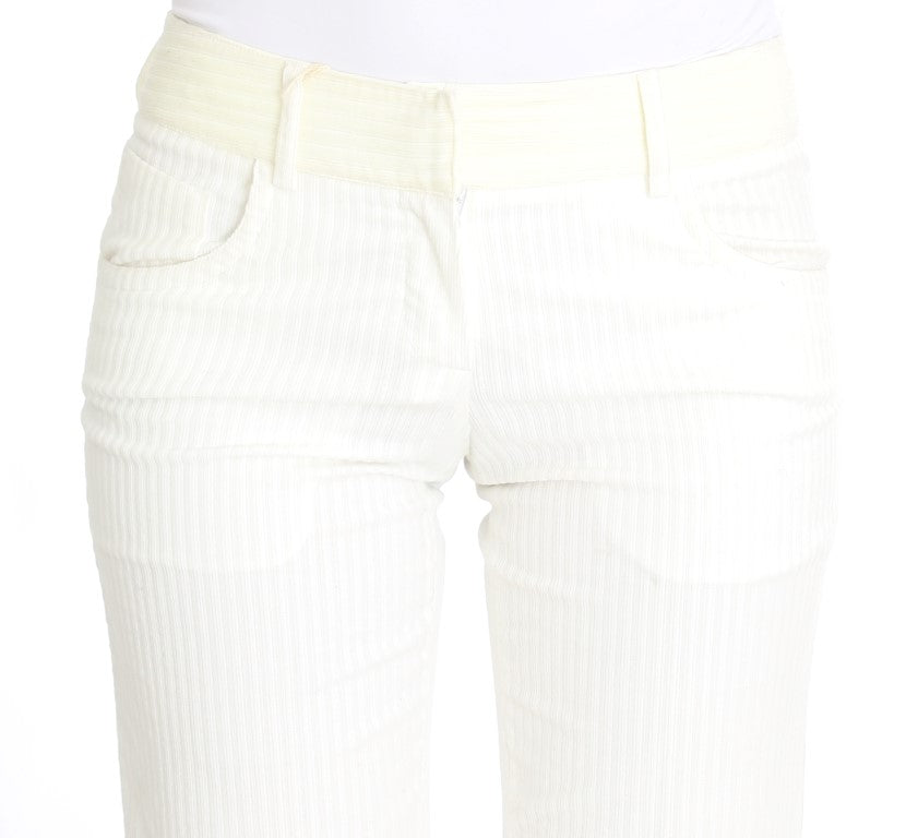 Ermanno Scervino White Striped Straight Fit Women's Pants