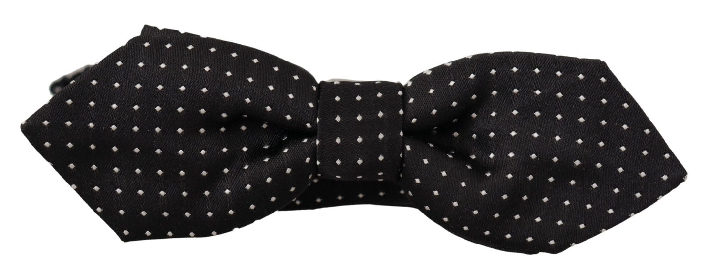 Dolce & Gabbana Black White Polka Dot Adjustable Neck Papillon Bow Men's Tie