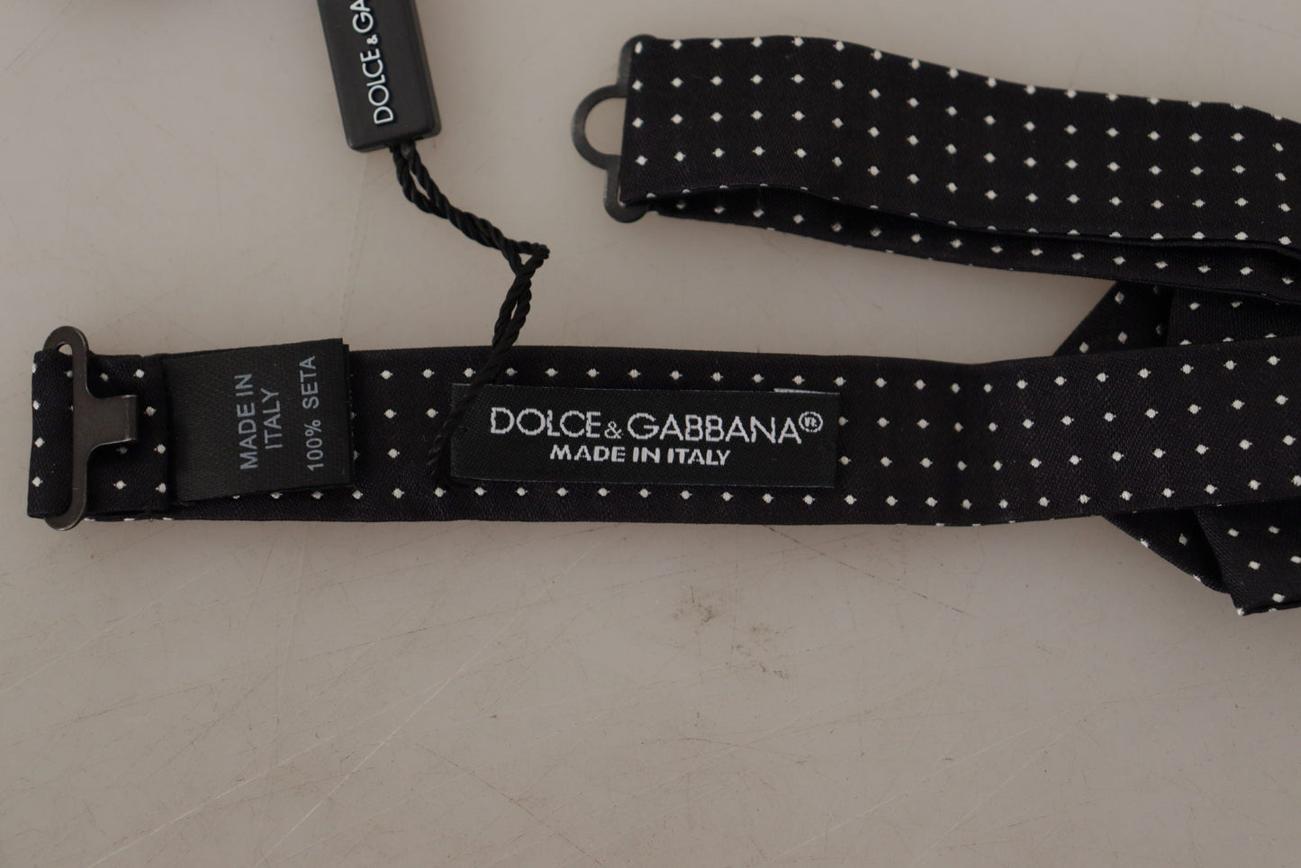 Dolce & Gabbana Black White Polka Dot Adjustable Neck Papillon Bow Men's Tie