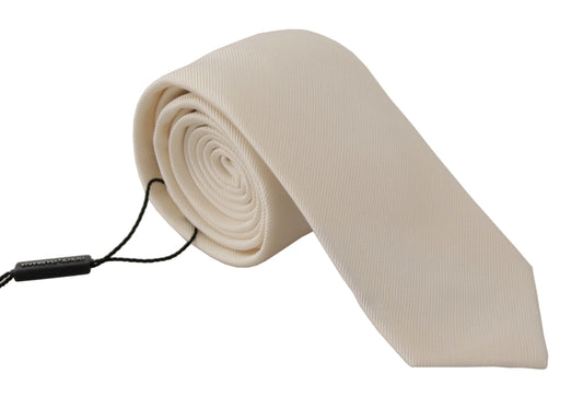 Dolce & Gabbana Off-White 100% Silk Slim Adjustable  Accessory Men's Necktie