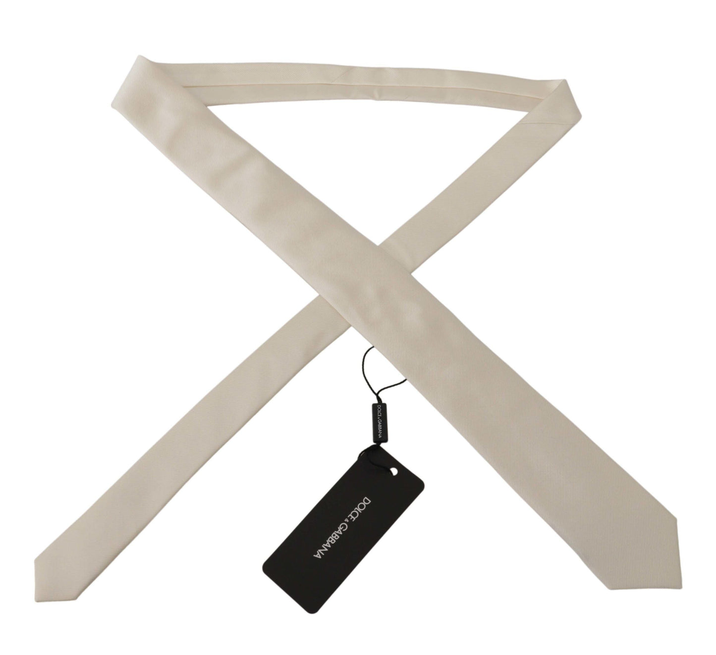 Dolce & Gabbana Off-White 100% Silk Slim Adjustable  Accessory Men's Necktie