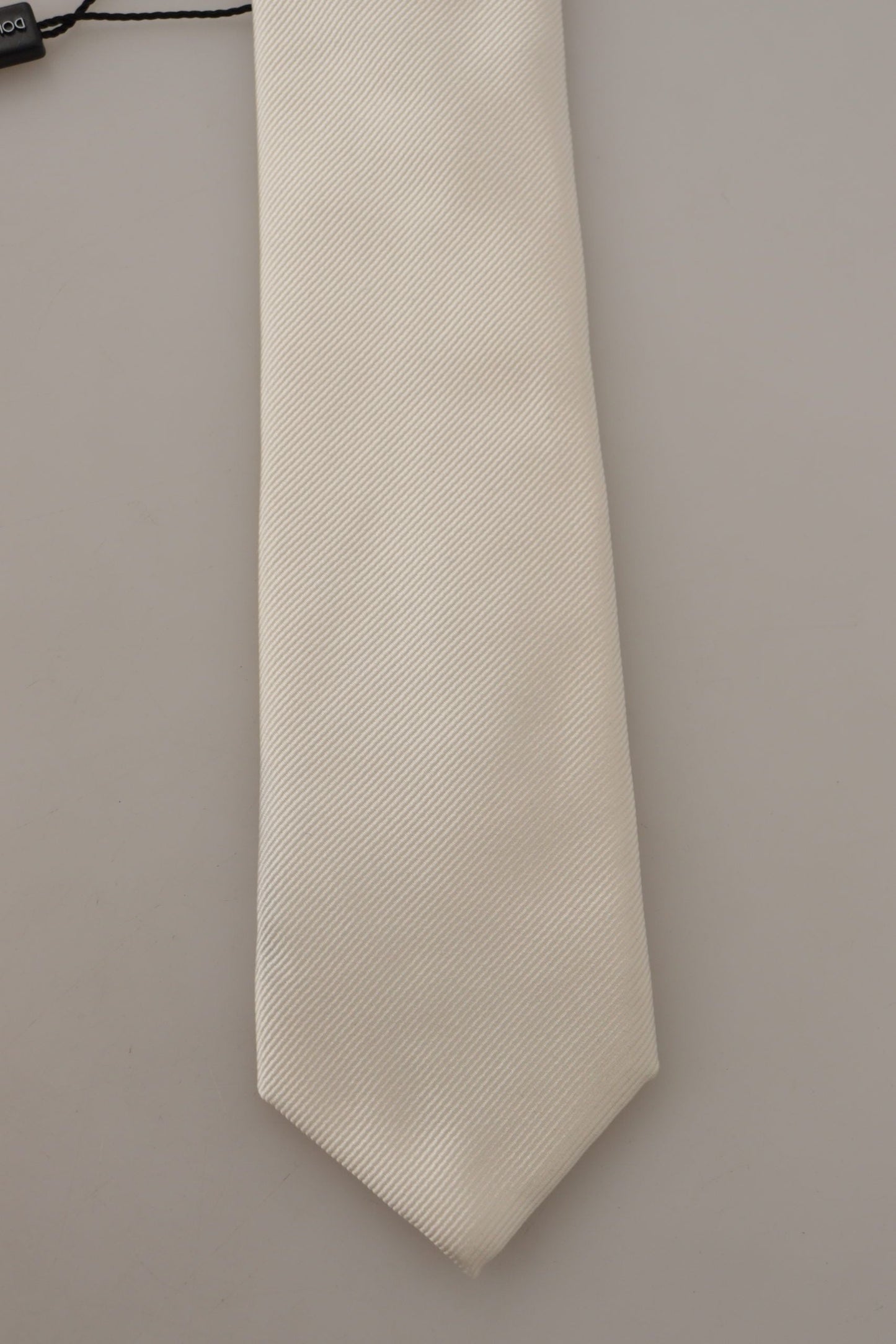 Dolce & Gabbana Off-White 100% Silk Slim Adjustable  Accessory Men's Necktie