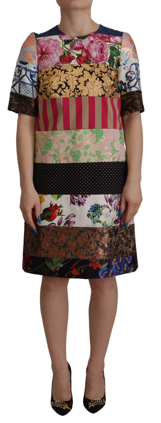 Dolce & Gabbana Multicolor Pachwork Floral Sheath Jaquard Mini Gown Women's Dress