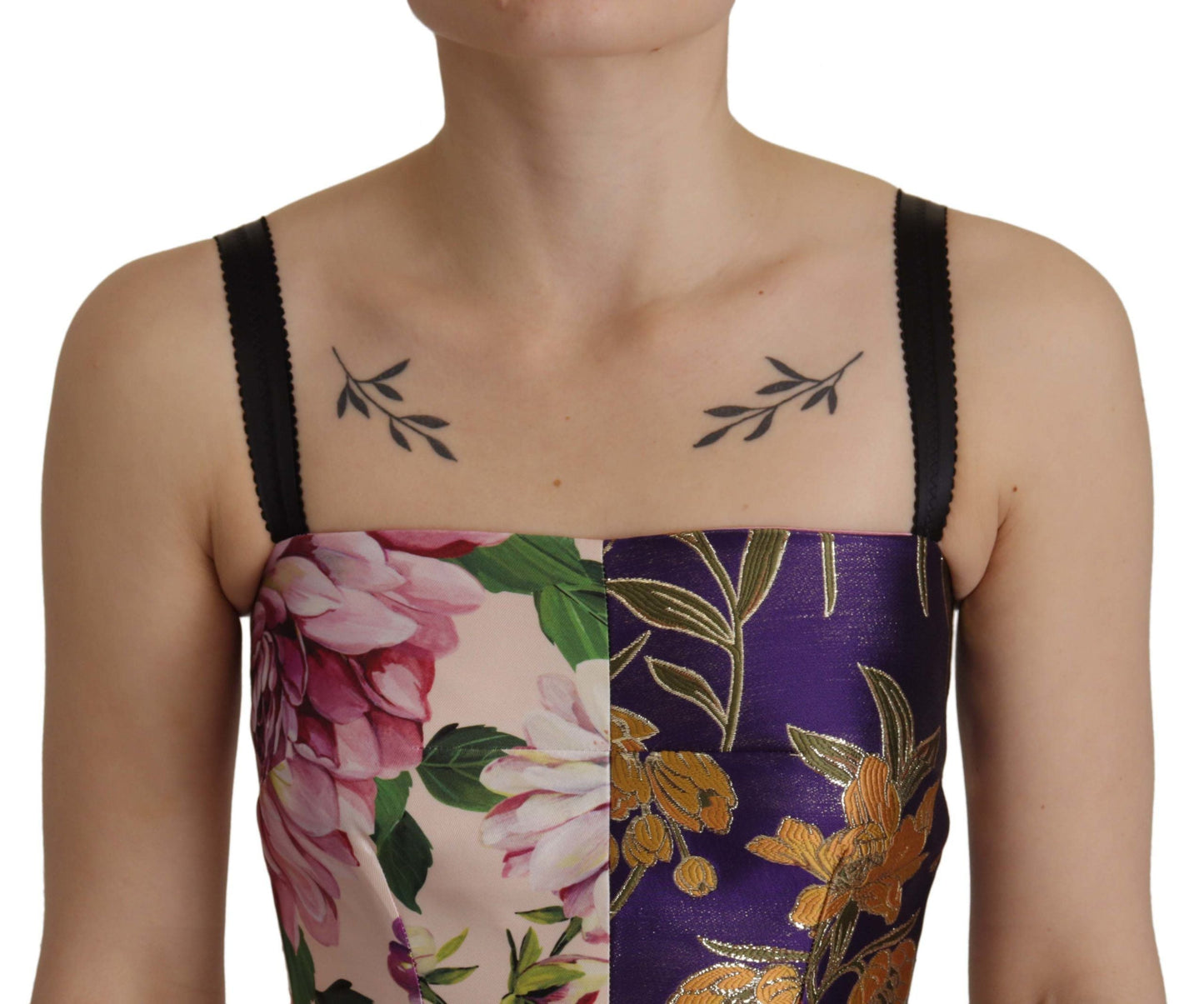 Dolce & Gabbana Dress Midi Patchwork Floral Jaquard Women's Silk