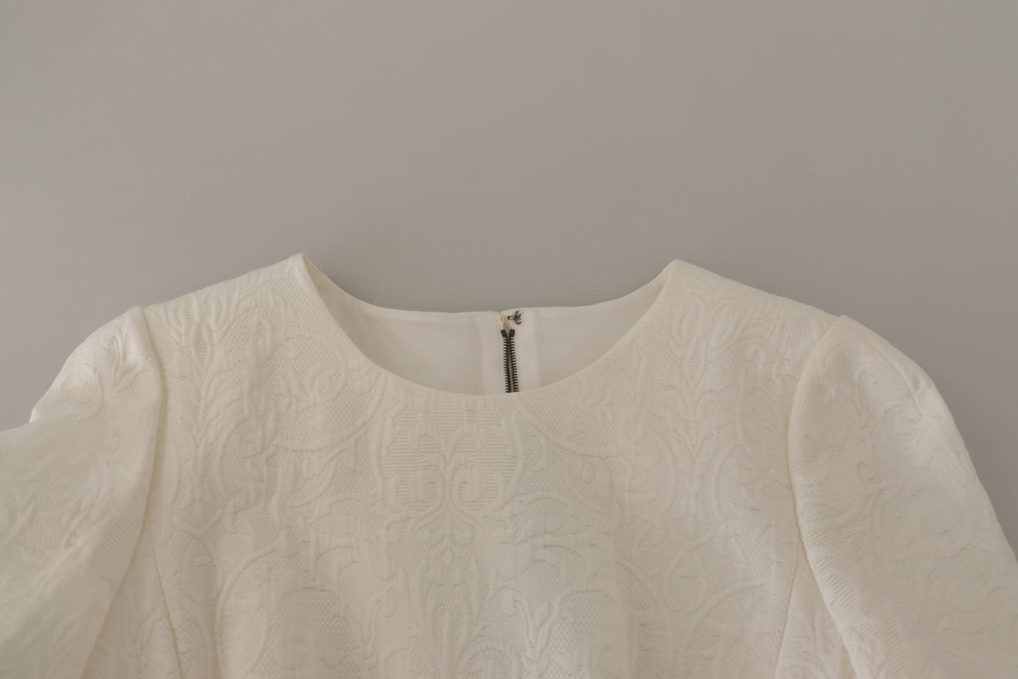Dolce & Gabbana White Jaquard Midi Floral Sheath Brocade Women's Dress