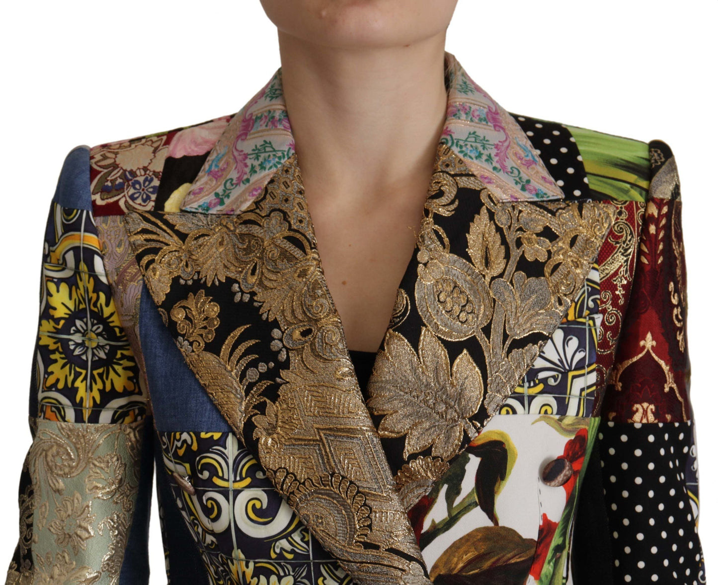Dolce & Gabbana Multicolor Double-Breasted Patchwork Jacquard Blazer Women's Jacket